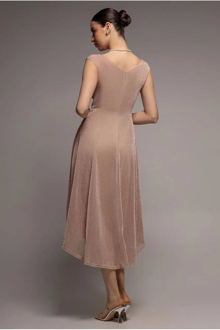 Goddiva Lurex Off Shoulder Abito Nude Corto Davanti lurex