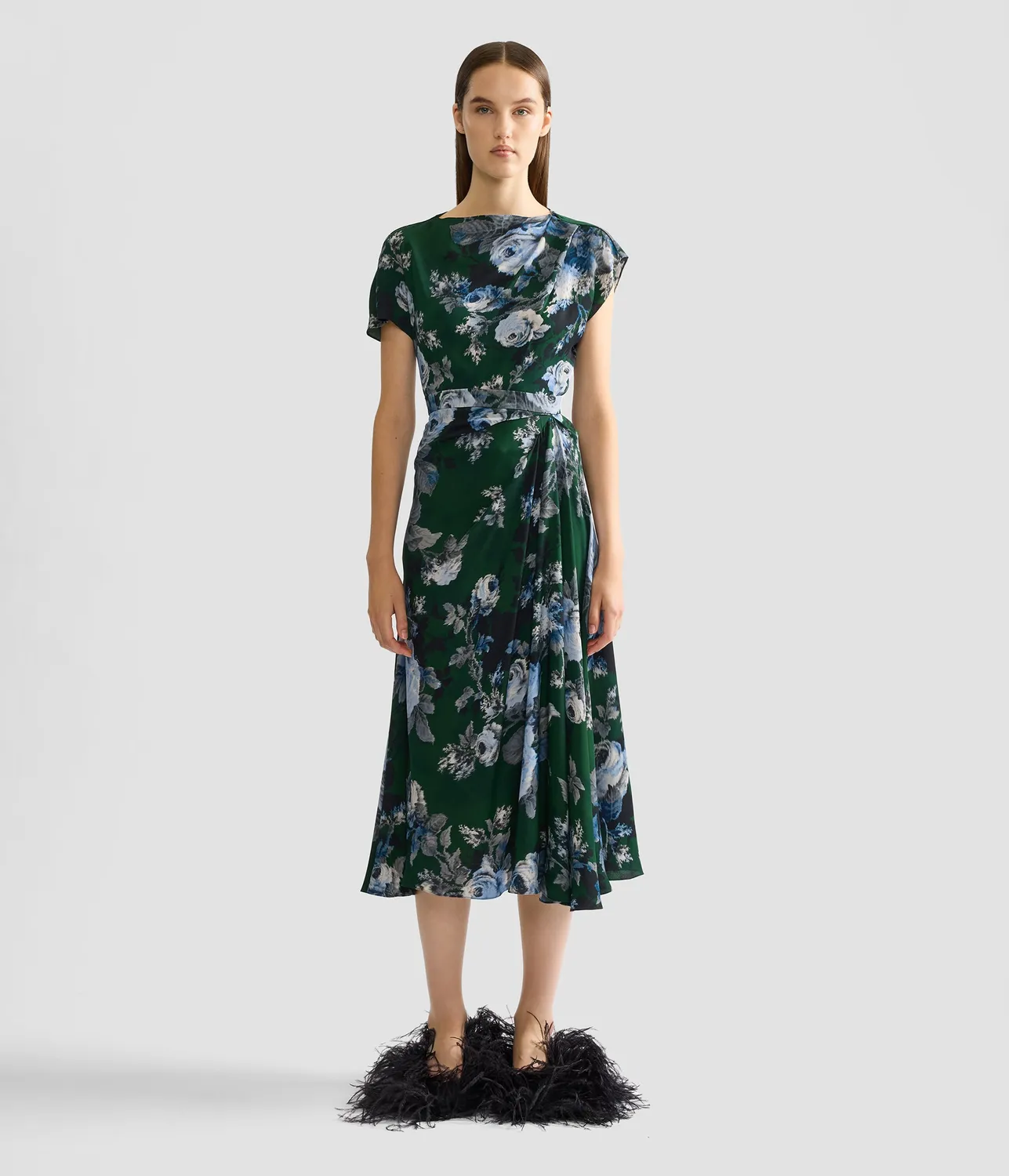 Erdem Floral Crepe Draped gonna midi floreale