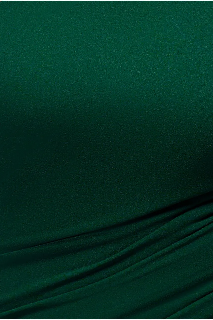 Goddiva One Shoulder abito maxi raso verde smeraldo sirena