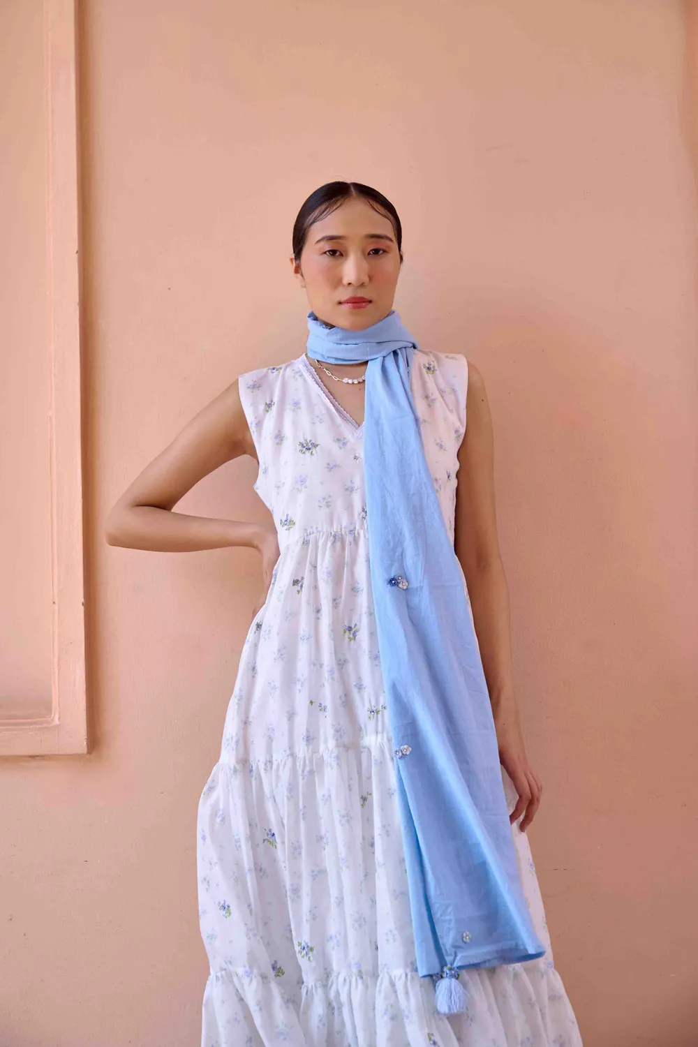 Our Dve Rose Dress and Jacket Set blu cotone