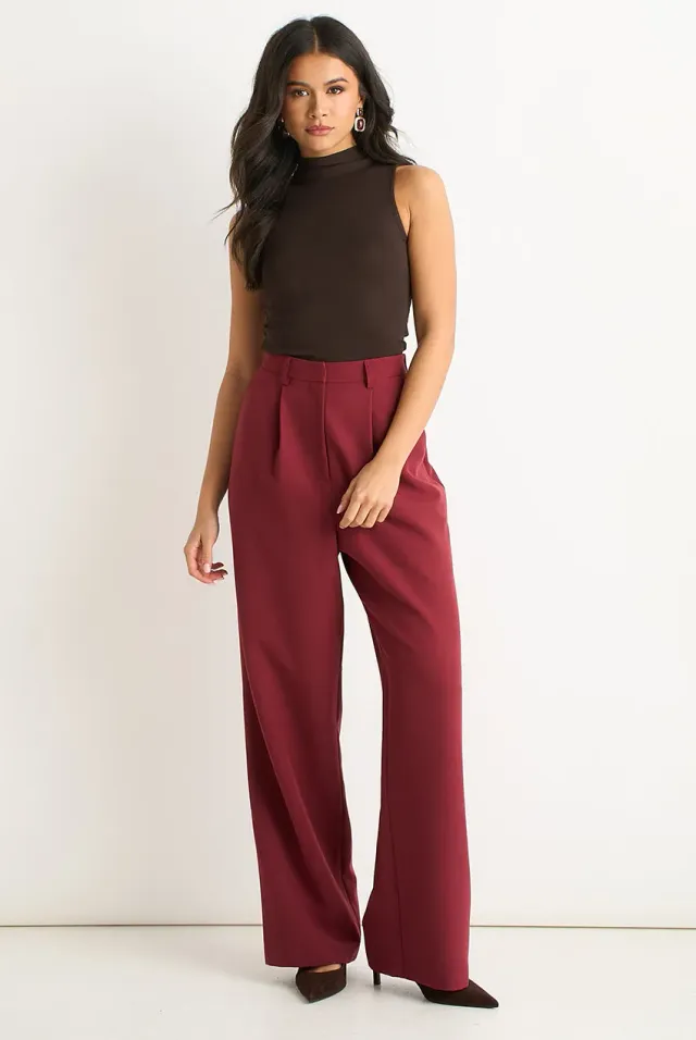 Gini London Wide Leg Pleat pantaloni ruggine gamba larga