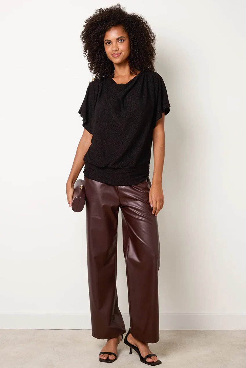 Blue Vanilla Draped Cowl Neck top nero con bottoni