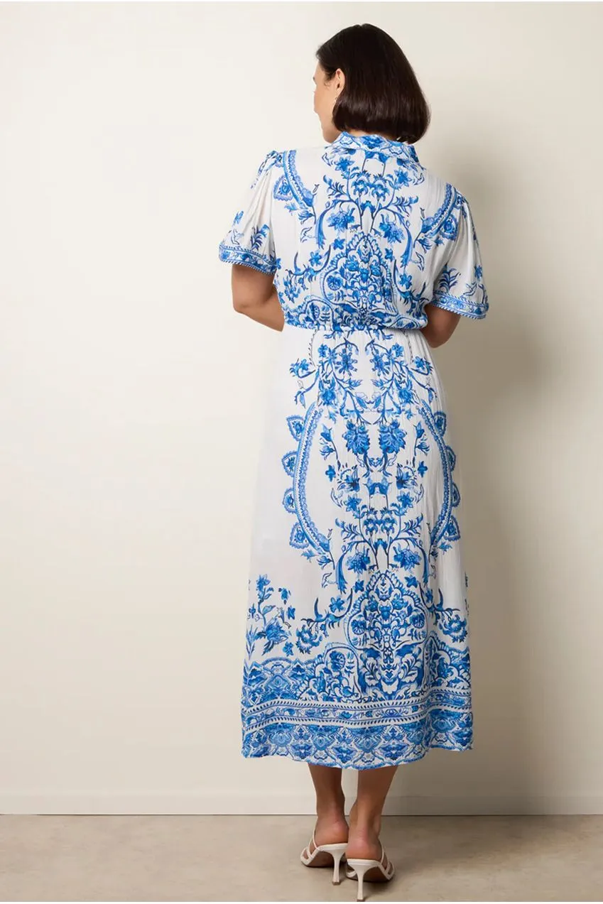 Blue Vanilla Floral Blue abito midi blu coulisse