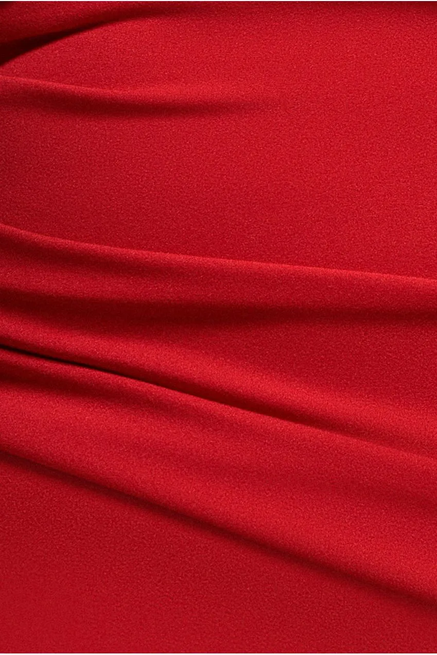 Goddiva Scuba Bardot Pleated abito midi rosso scuba