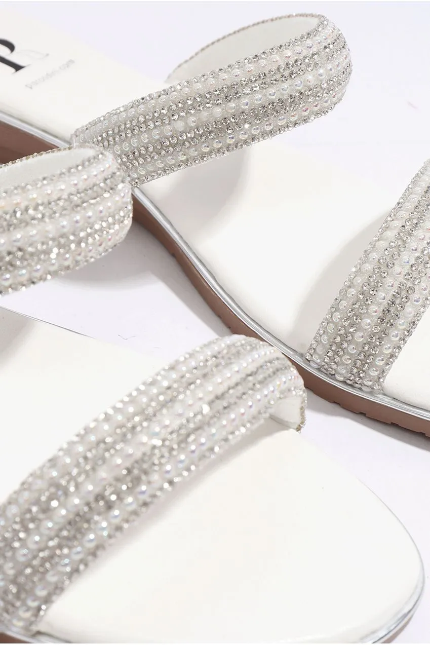 Pia Rossini Kalippo Sandalo Zeppa Bianco con Strass Argento