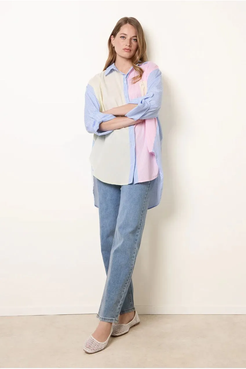 Blue Vanilla Multi Coloured Stripe camicia blu cotone taglia unica