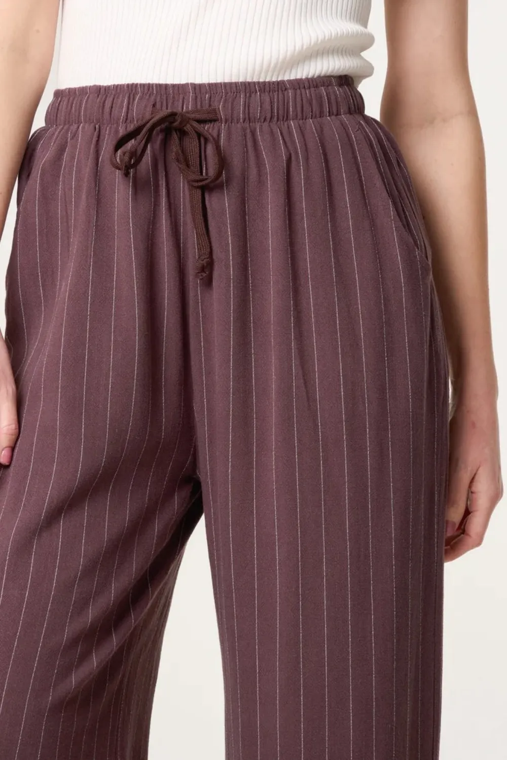 Aftershock London Pin Striped pantaloni lino cioccolato