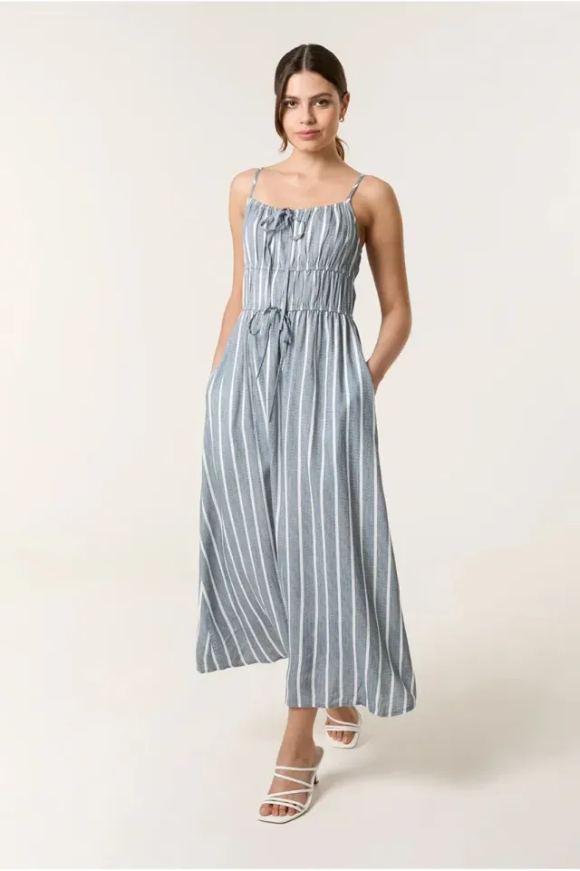 Blue Vanilla Tie Front abito midi denim blu S gessato