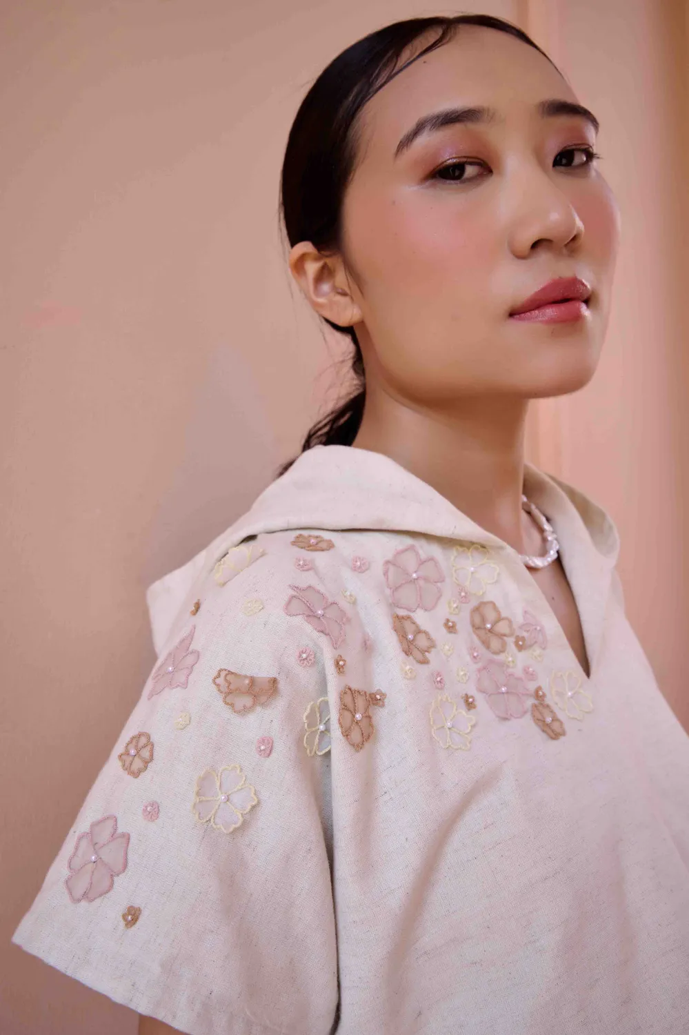 Our Dve Edwin coordinato top gonna beige intrecciato