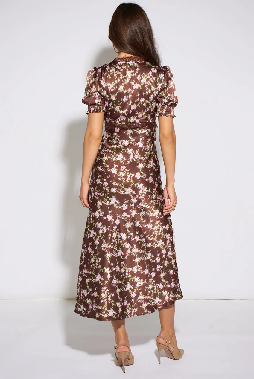 Gini London abito midi pizzo floreale marrone