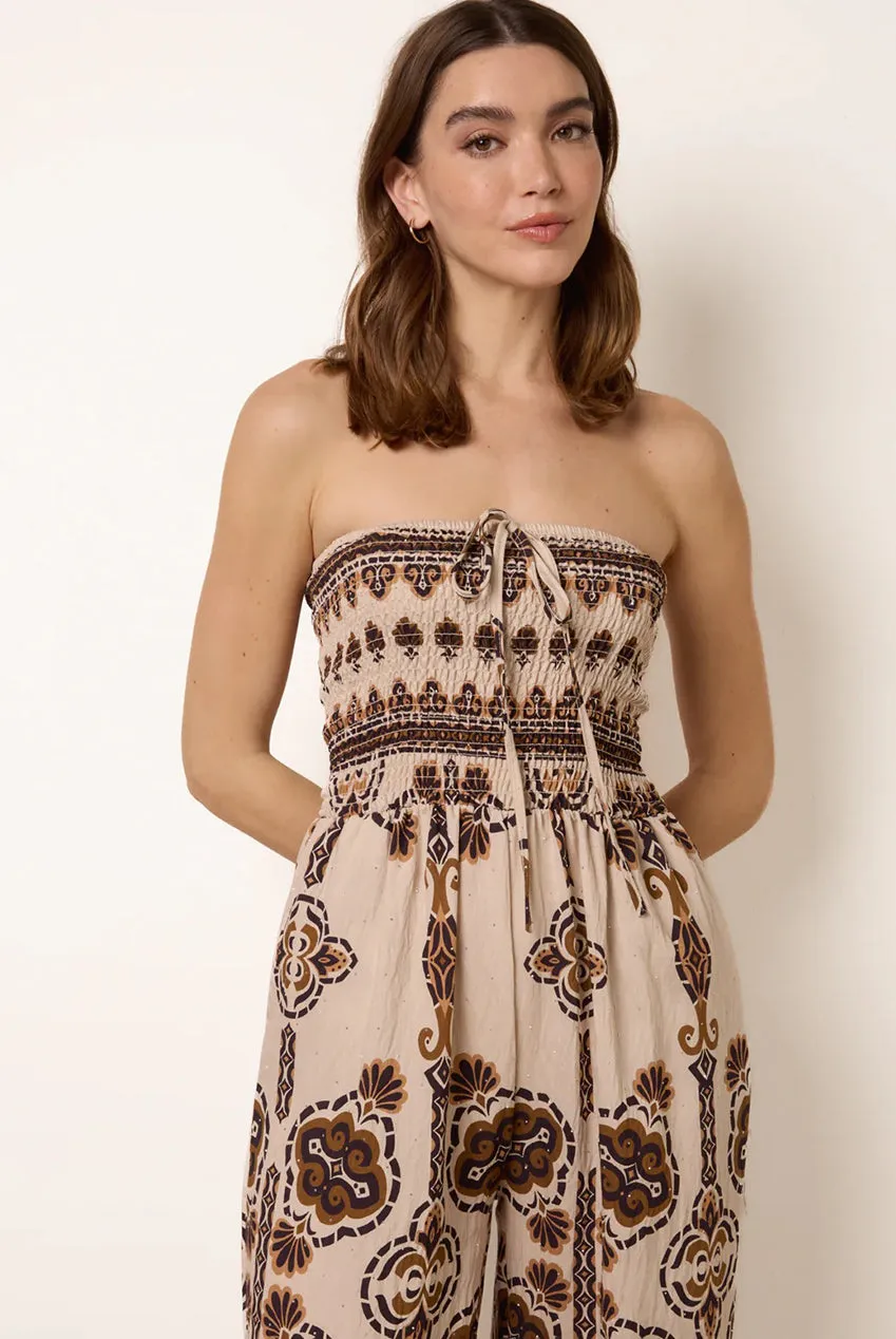 Blue Vanilla Tribal Print jumpsuit bardot marrone S/M