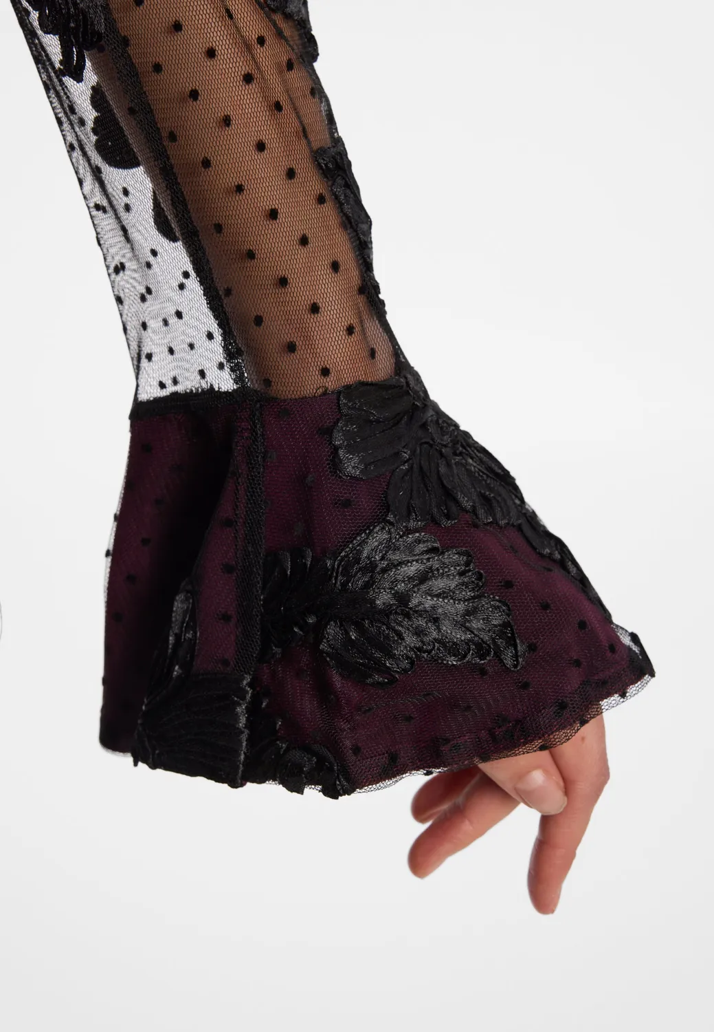 Ana Alcazar Elvira top bordeaux maniche volant fiori