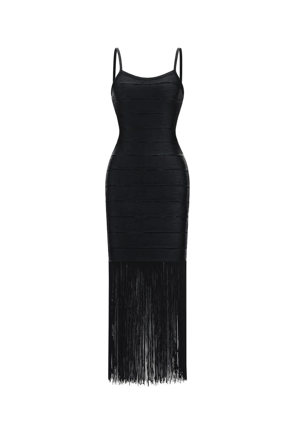 Bella Barnett Demere abito maxi bandage nero frange