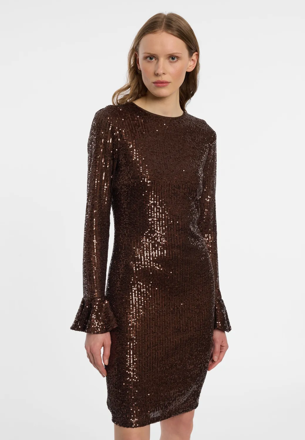 Ana Alcazar Evanie abito paillettes bronzo stretch