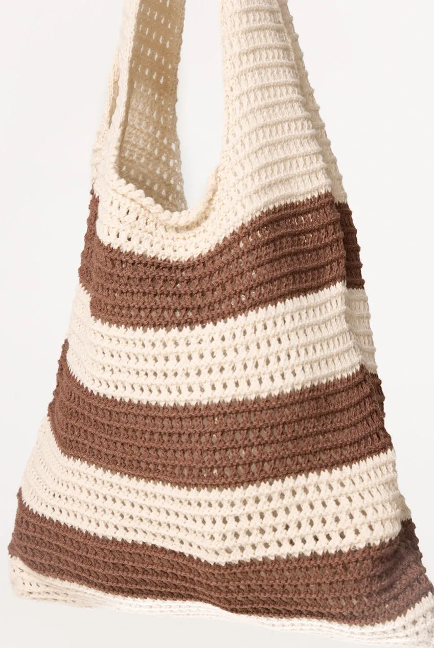 Blue Vanilla Crochet Stripe borsa mare beige uncinetto