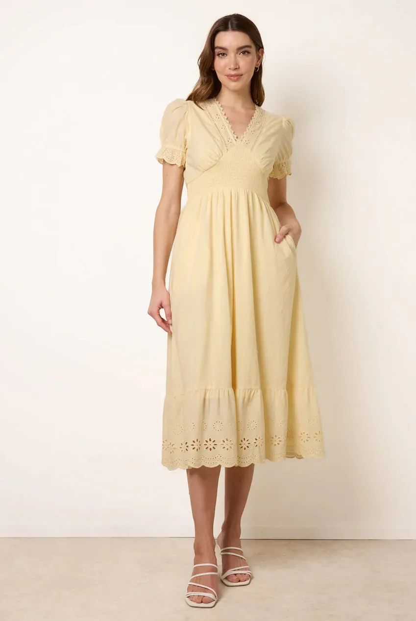 Blue Vanilla Embroidery Detail abito limone cotone