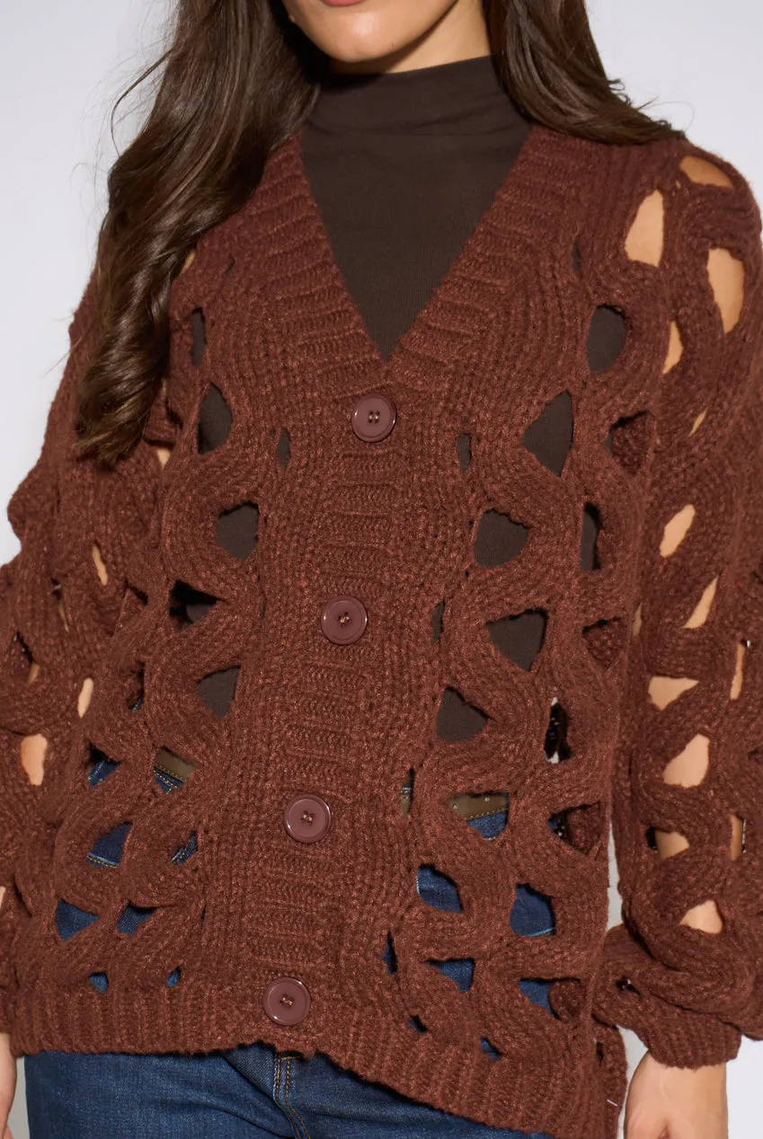 Goddiva Rust Hollow Chunky Knit cardigan ruggine