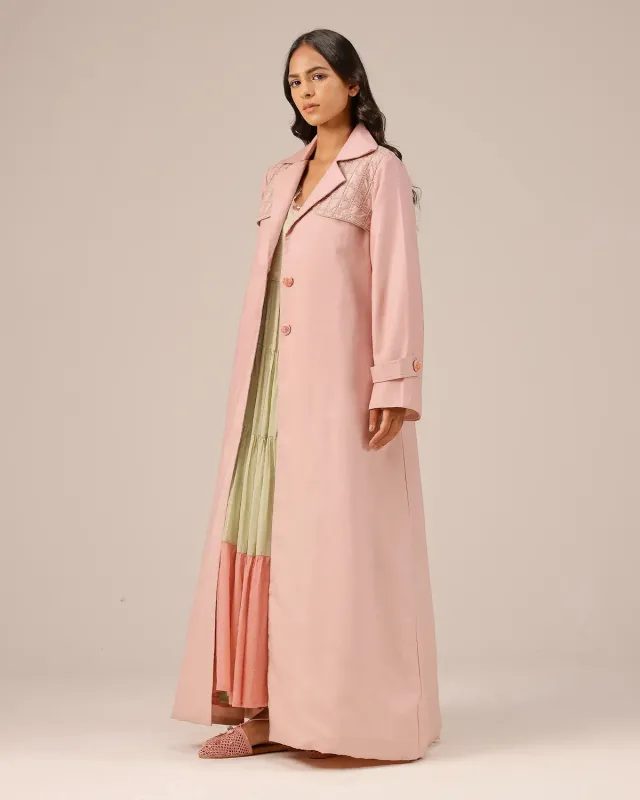 Our Dve Melon Muse giacca rosa lino lunga