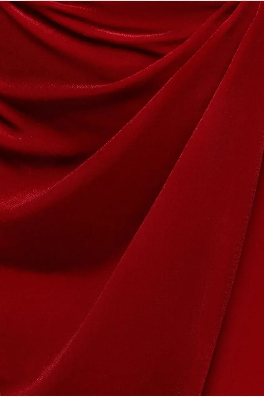 Goddiva velluto abito maxi spalle scoperte rosso