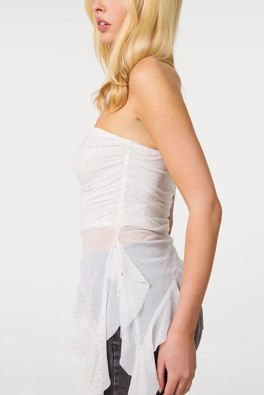 Pink Vanilla Top Bandeau Asimmetrico Avorio Strass