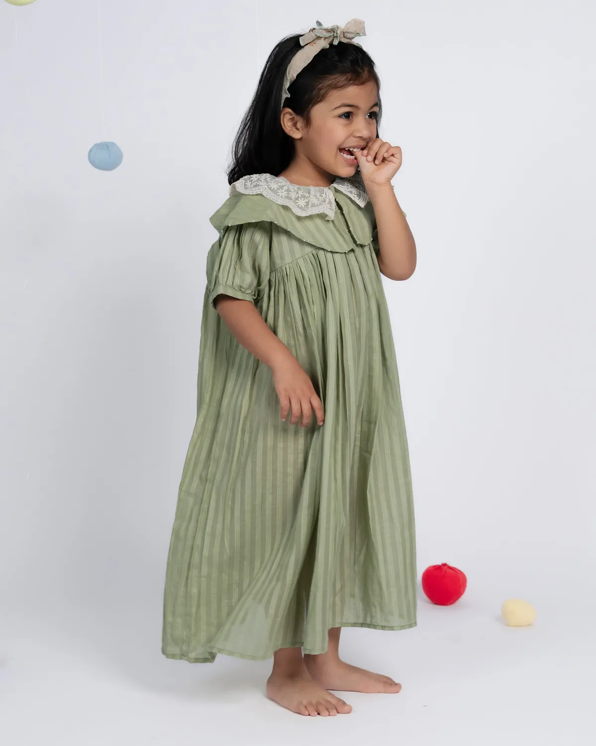 Our Dve Mini Dress abito bambina verde righe cotone