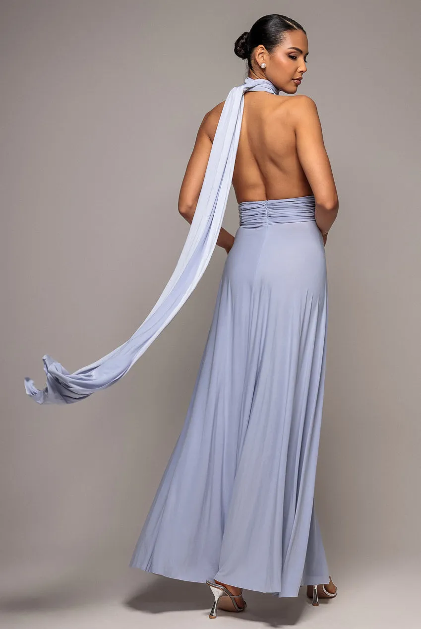 Goddiva Multiway Tie Up Wrap abito maxi dusty blue scollo V
