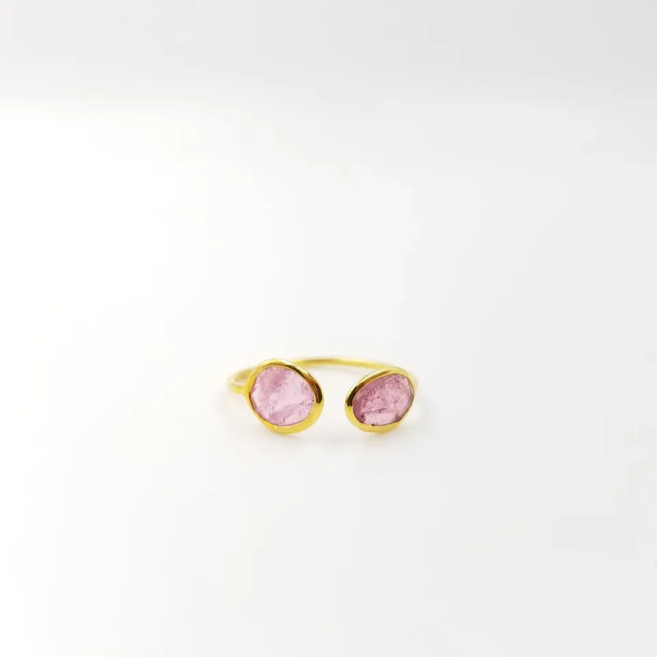 Our Dve 2 Stone Tourmaline anello oro misura 7