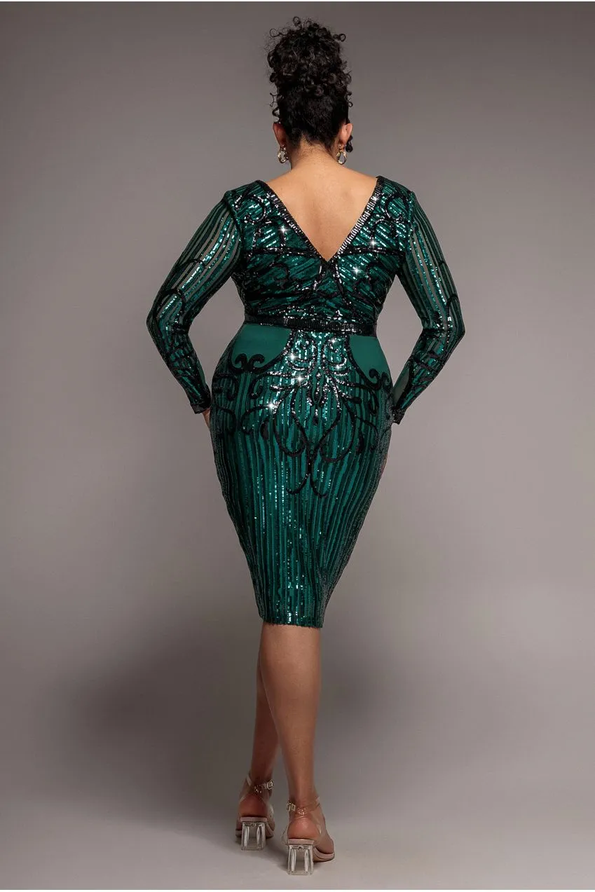 Goddiva Plus abito midi paillettes verde smeraldo 22