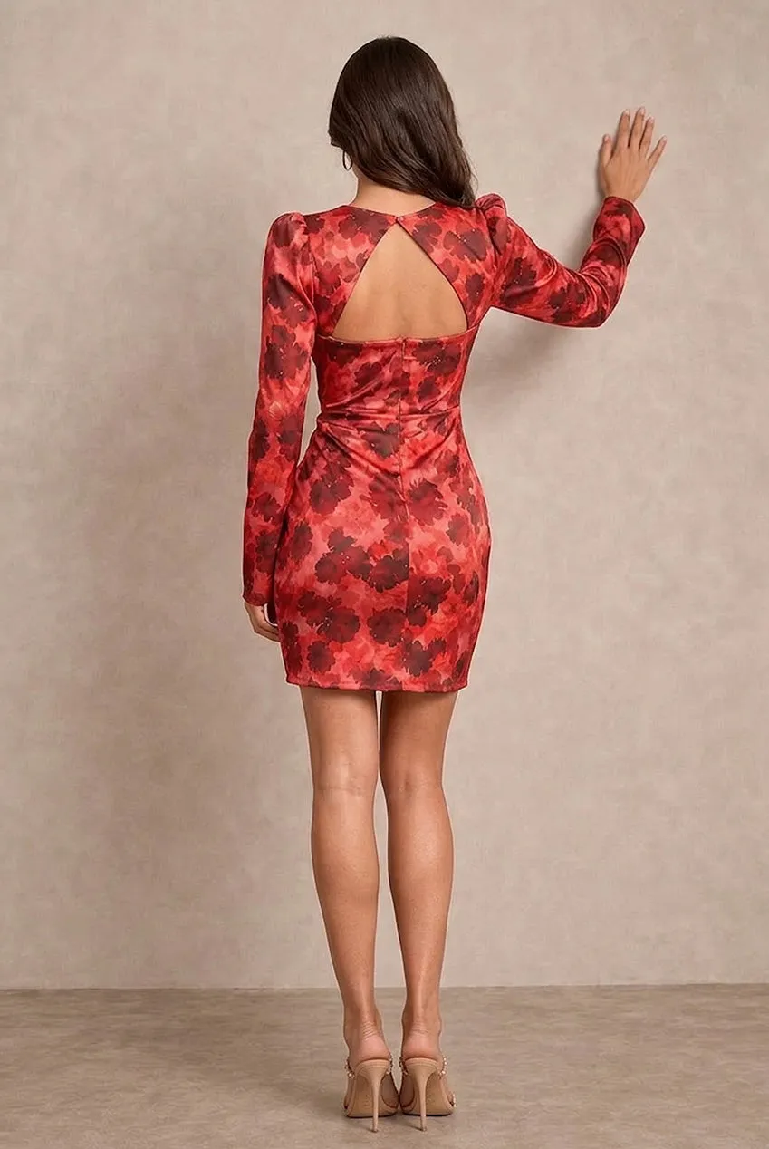 Chi Chi London abito mini rosso floreale maniche lunghe