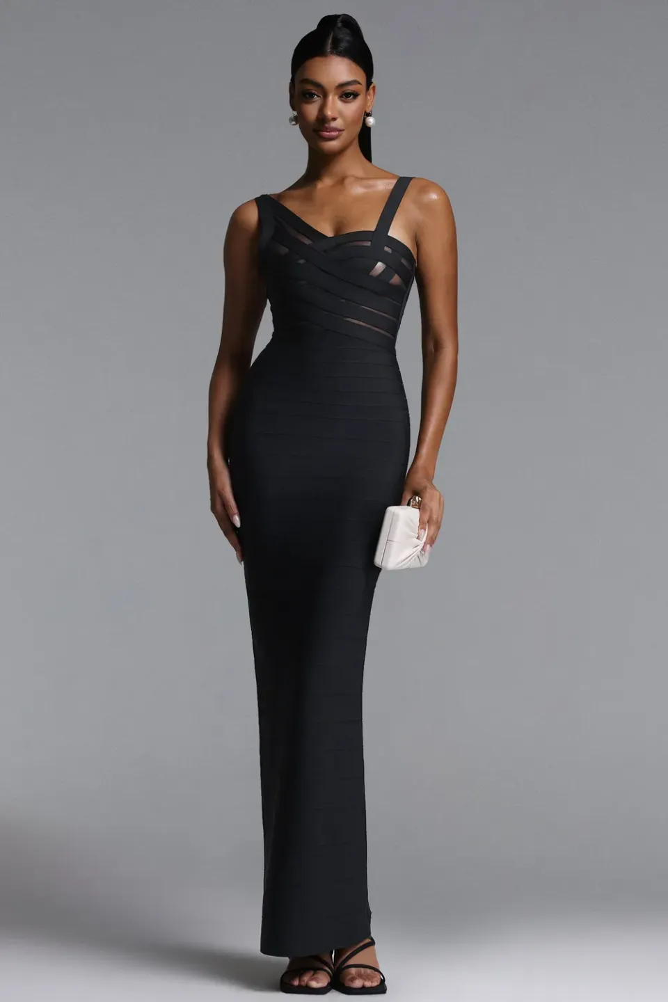 Goddiva Bella Barnett Abito Maxi Bandage Nero aderente