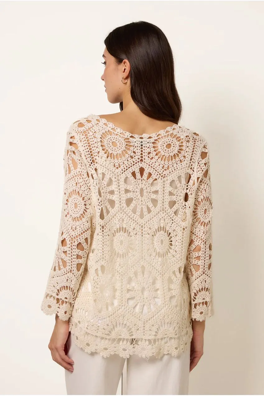 Blue Vanilla Crochet cardigan cotone stone allacciato