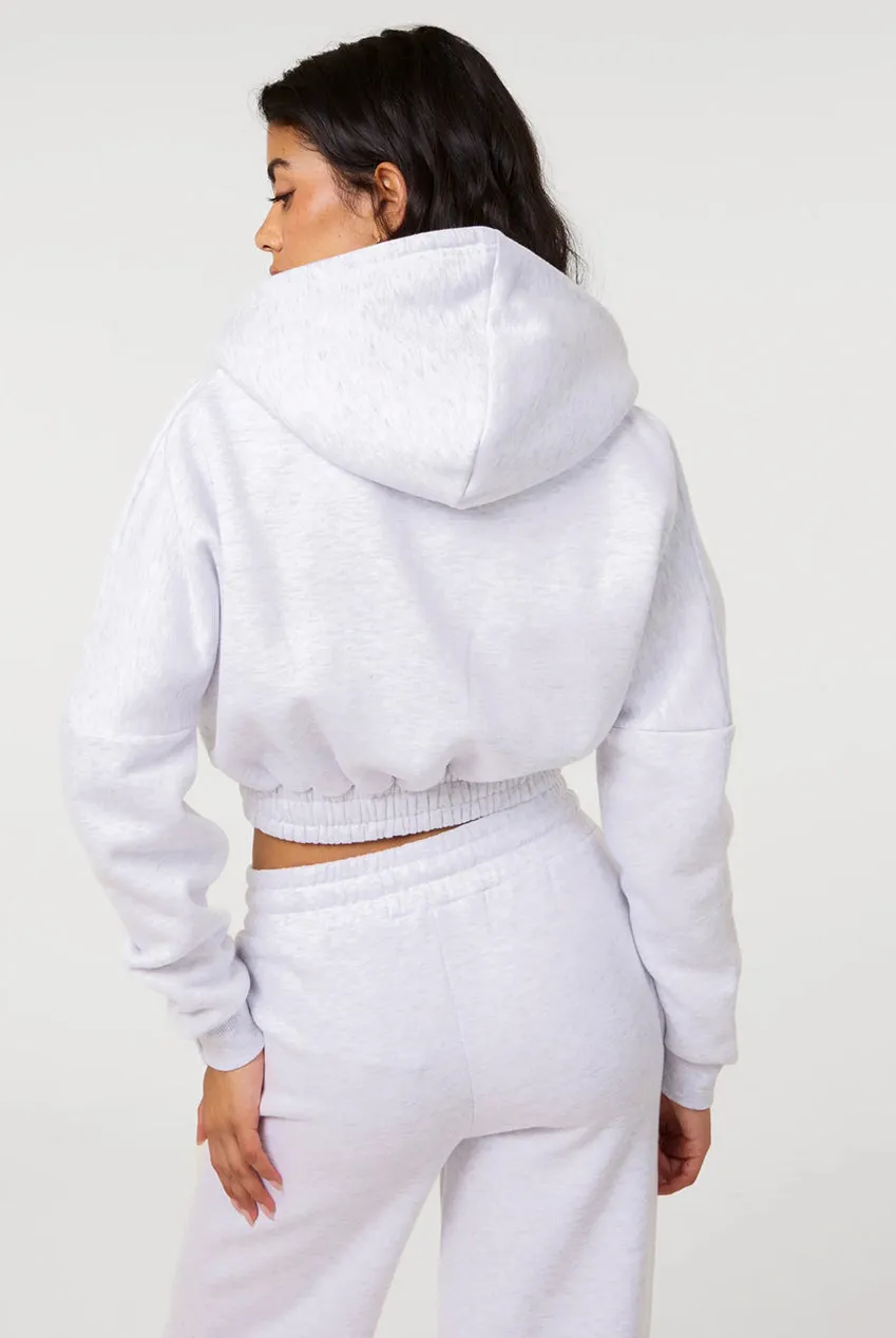 Pink Vanilla felpa cropped pile grigio chiaro S cappuccio