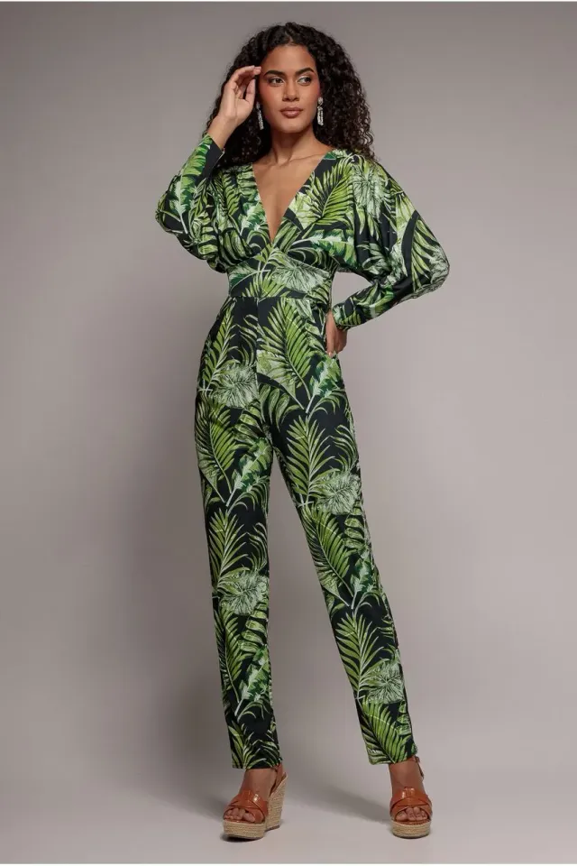 Goddiva tuta fantasia tropicale verde 8 scollo a V