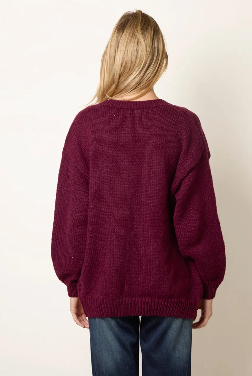 Blue Vanilla Daisy cardigan ricamato bordeaux S/M fiori grandi