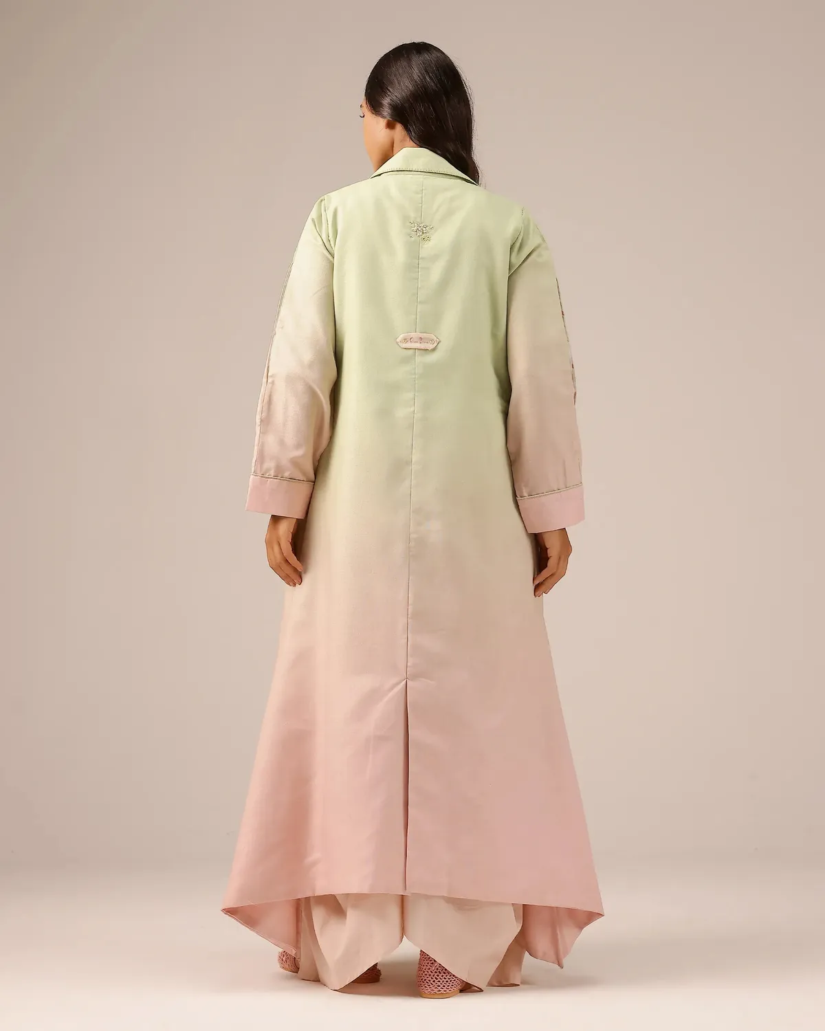 Our Dve Ocean Dusk giacca donna verde-rosa lino lunga