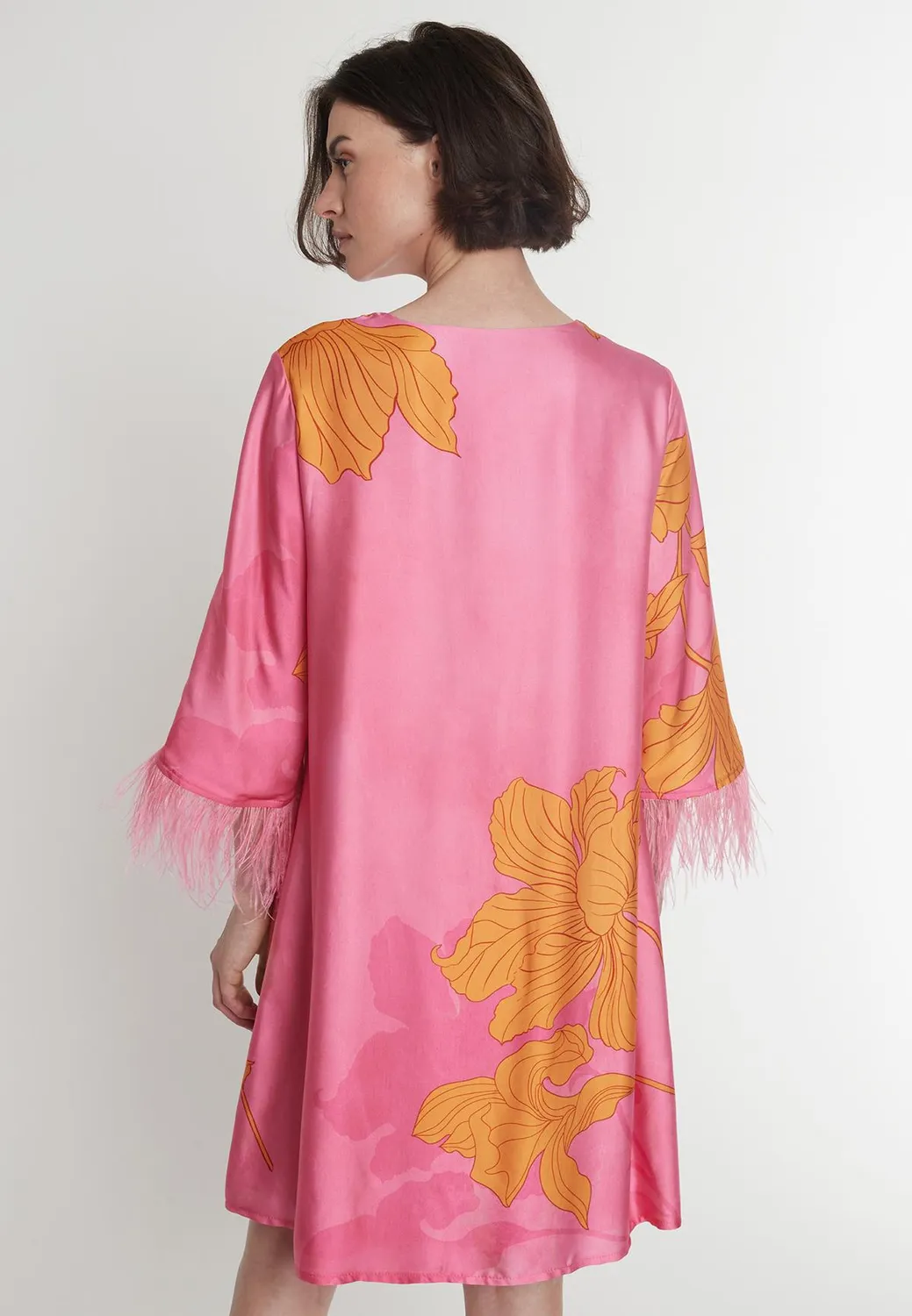 Ana Alcazar Pasoly abito satin floreale arancione