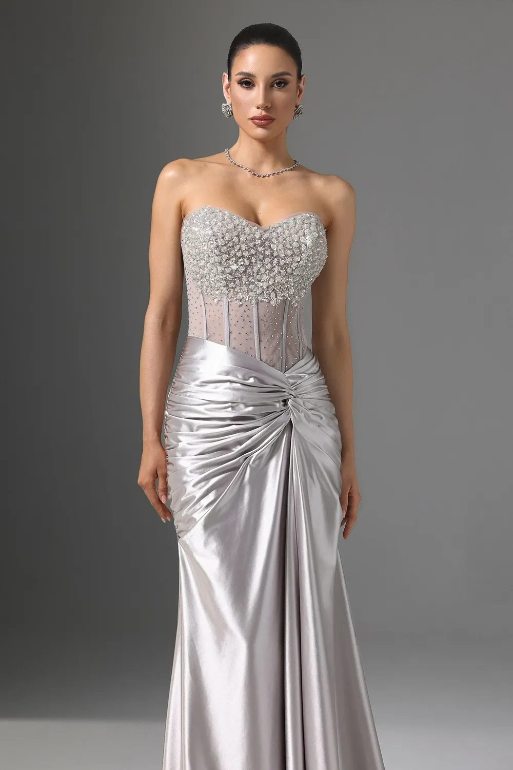 Bella Barnett Denny abito maxi paillettes argento S