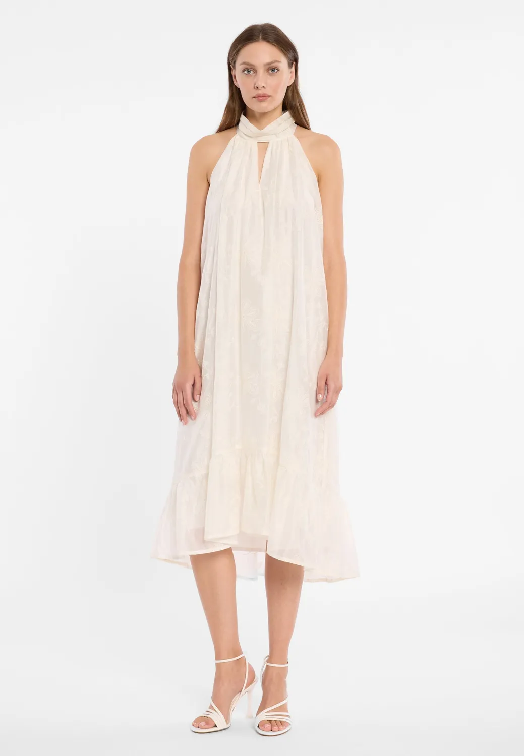 Ana Alcazar Doreni abito halterneck midi bianco ricamato