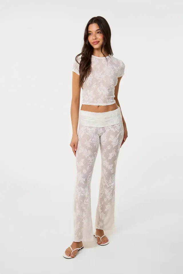 Pink Vanilla pantaloni flare uncinetto avorio S/M M/L