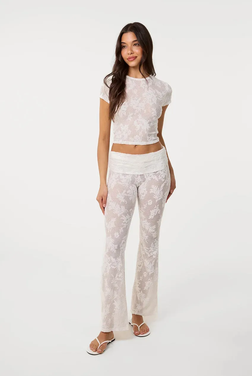 Pink Vanilla pantaloni flare uncinetto avorio S/M M/L