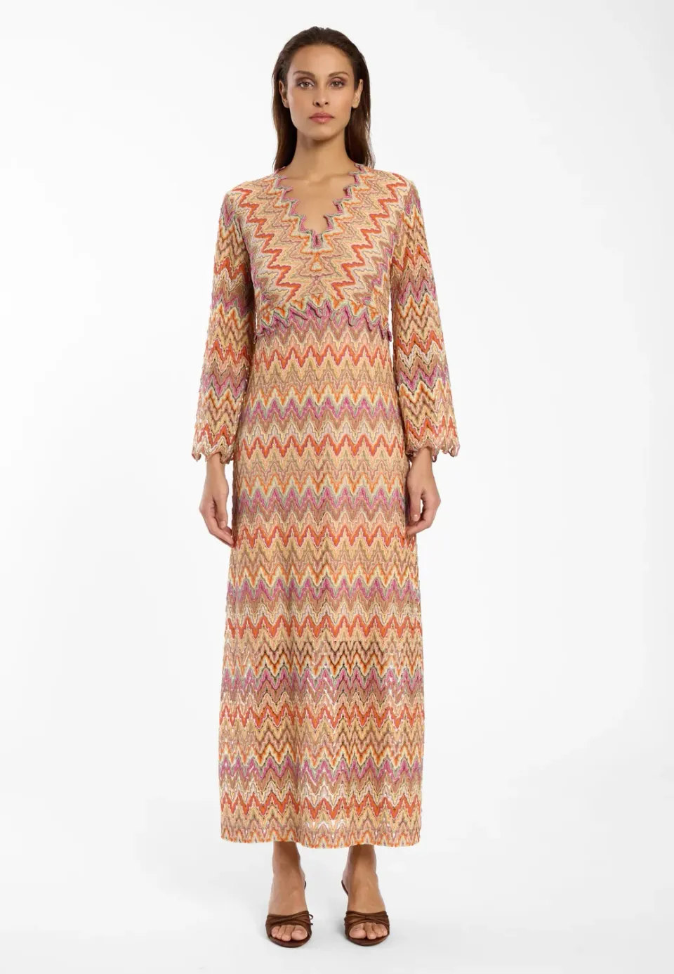 Ana Alcazar Dinli abito maxi scollo V arancione