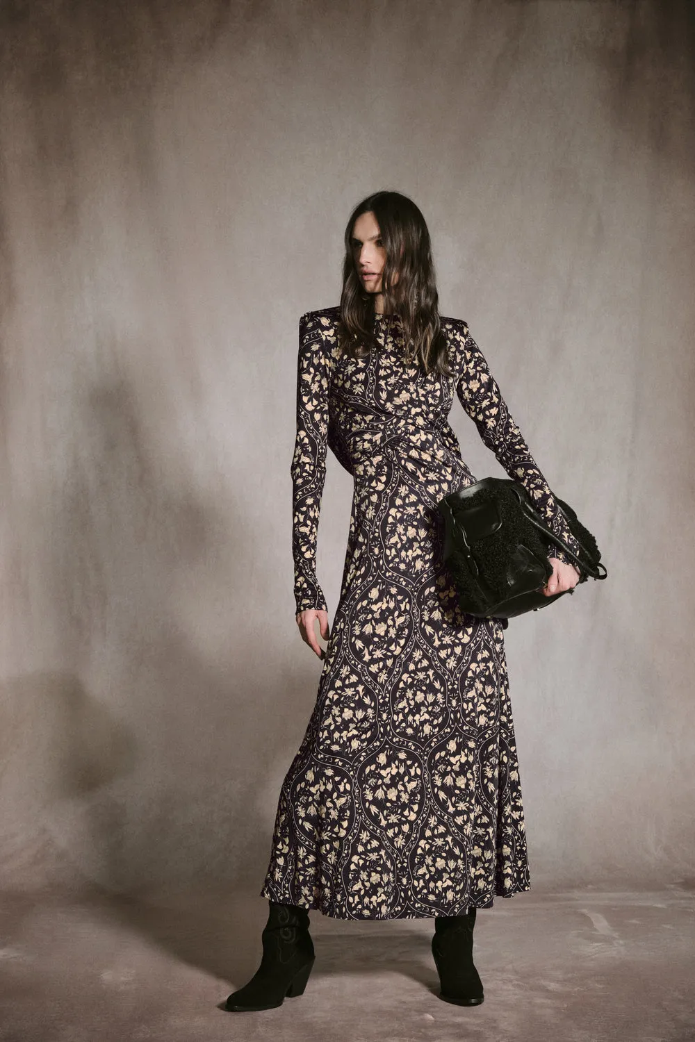 Johanna Ortiz Alma Playful Grace abito midi nero ecru jersey