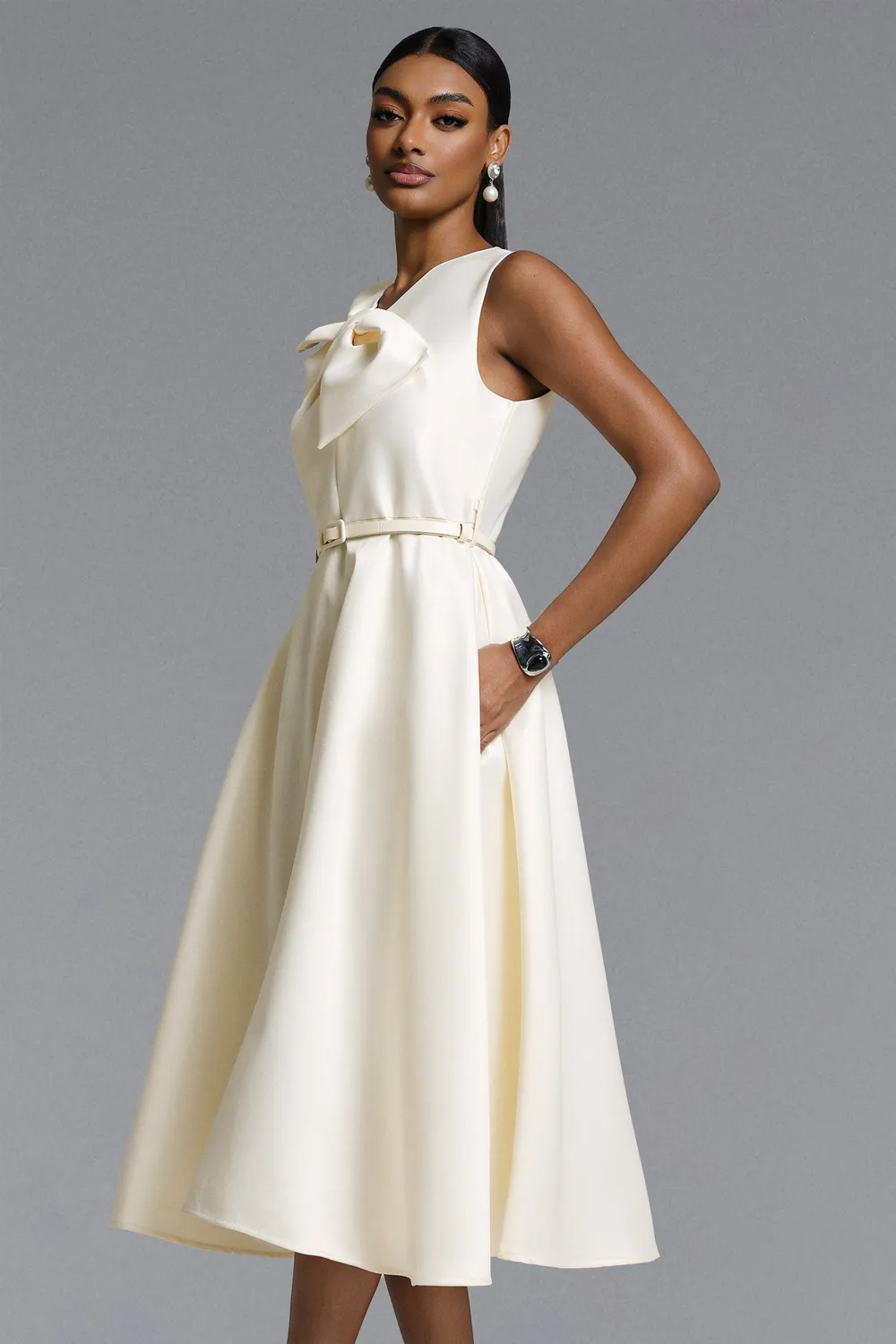 Bella Barnett Fallon abito midi bianco smanicato S-XL