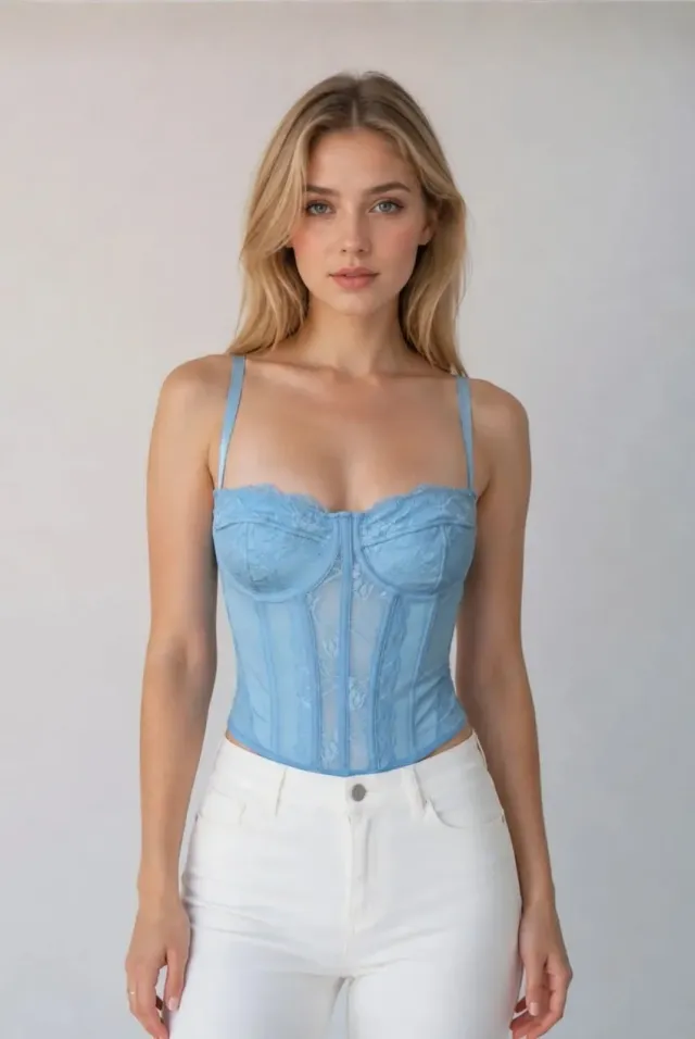 Avinci Bustier Corset Top Pizzo Azzurro Spalline Regolabili