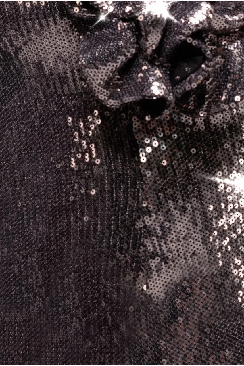 Goddiva Liquid Sequin Boobtube Midaxi With Corsage abito argento