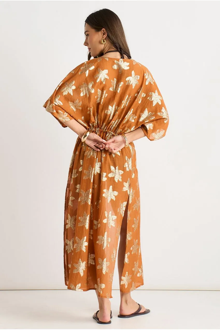 Gini London kimono caftano arancione lurex