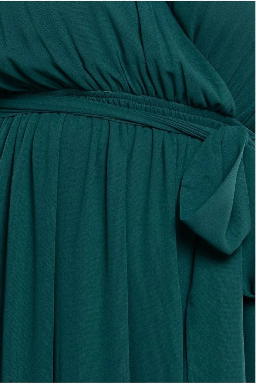 Goddiva Plus Abito Maxi Chiffon Verde Smeraldo