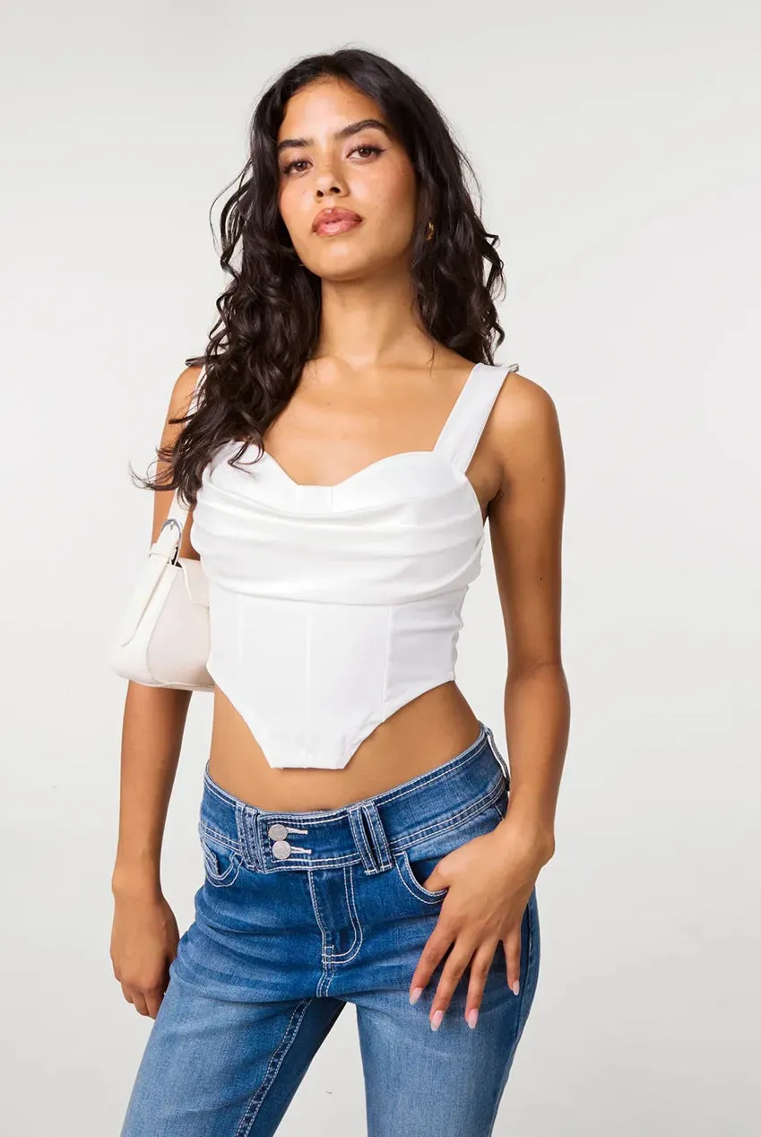 Pink Vanilla Corset Cowl top bianco scollo drappeggiato