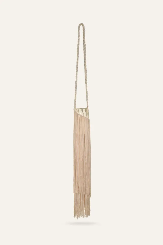 Johanna Ortiz Melody borsa a spalla ecru oro con frange