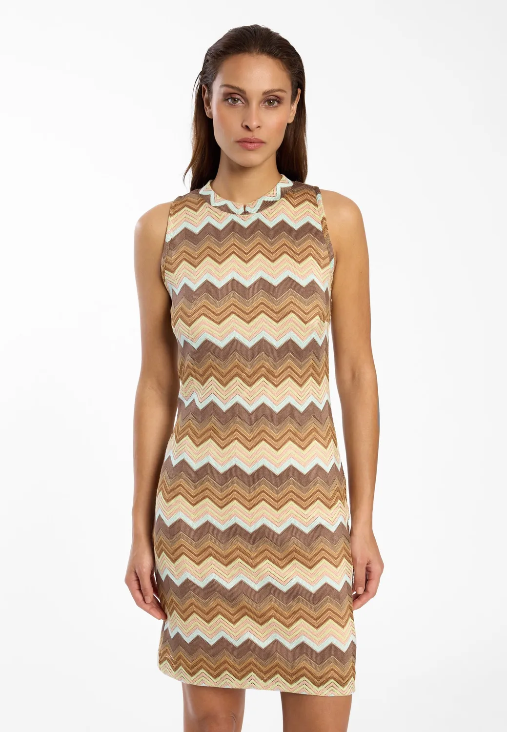 Ana Alcazar Disan abito tubino maglia beige zigzag